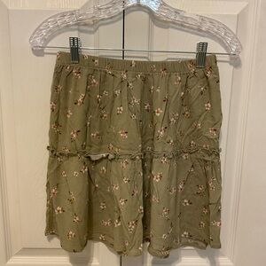 Pink Rose Olive Floral Mini Skirt